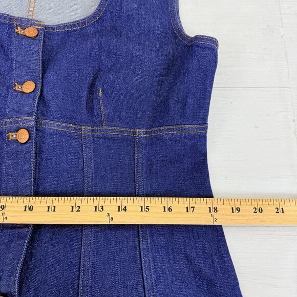 Madewell Y2K Denim Midi Dress Size 14 Benton Wash Blue Square Neck Button Front - Picture 11 of 13